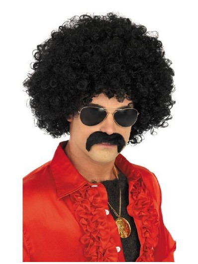 Perruque et moustache disco noires homme - WIDMANN - années 70